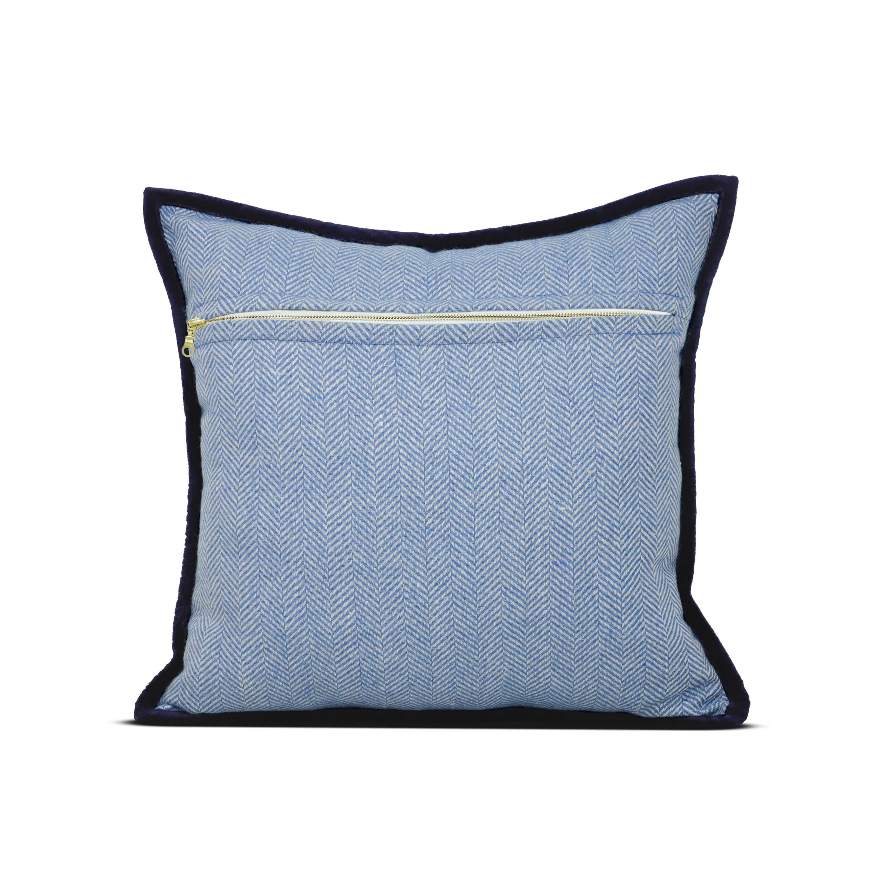 Chevron Wool Pillow Cover with Velvet Trim