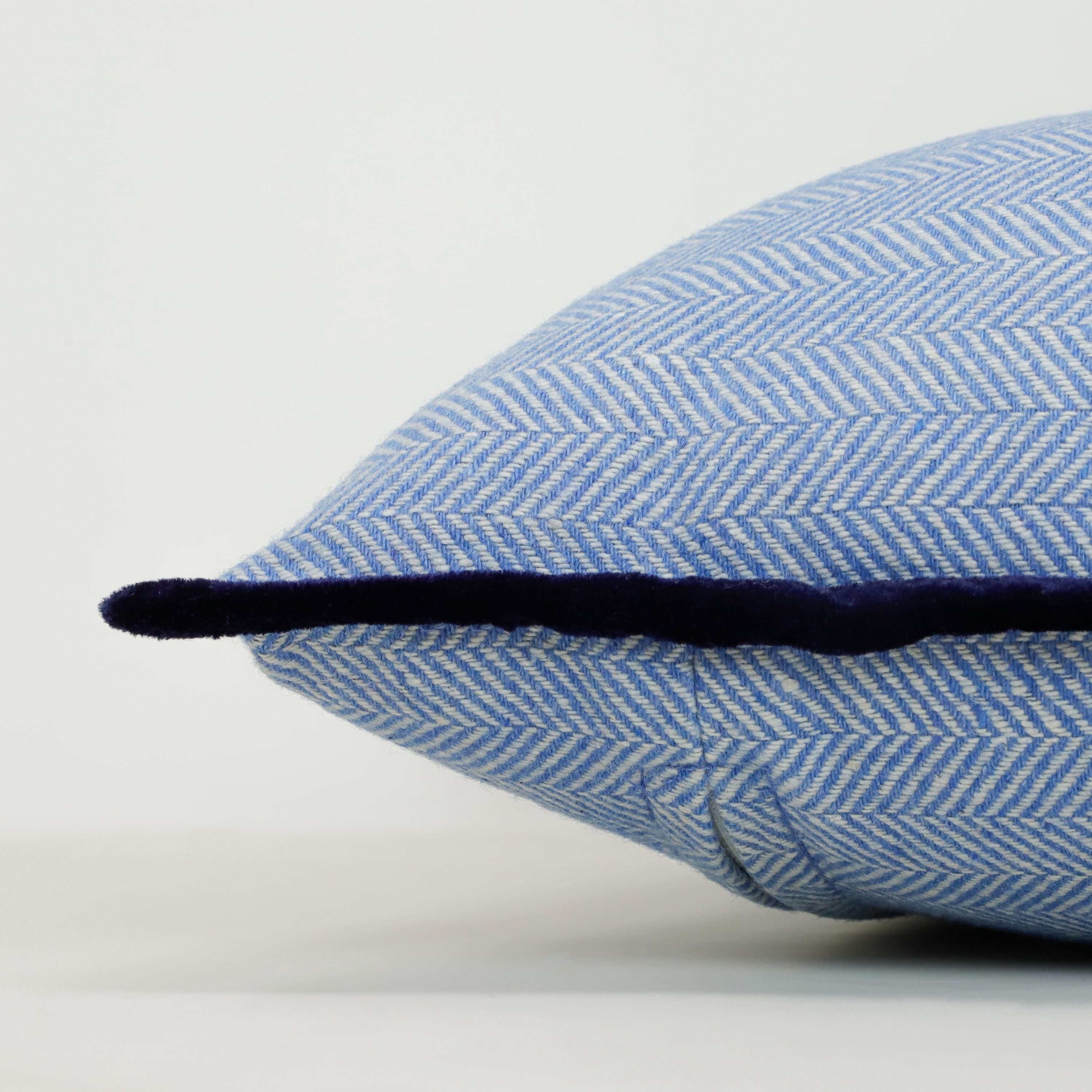 Chevron Wool Pillow Cover with Velvet Trim