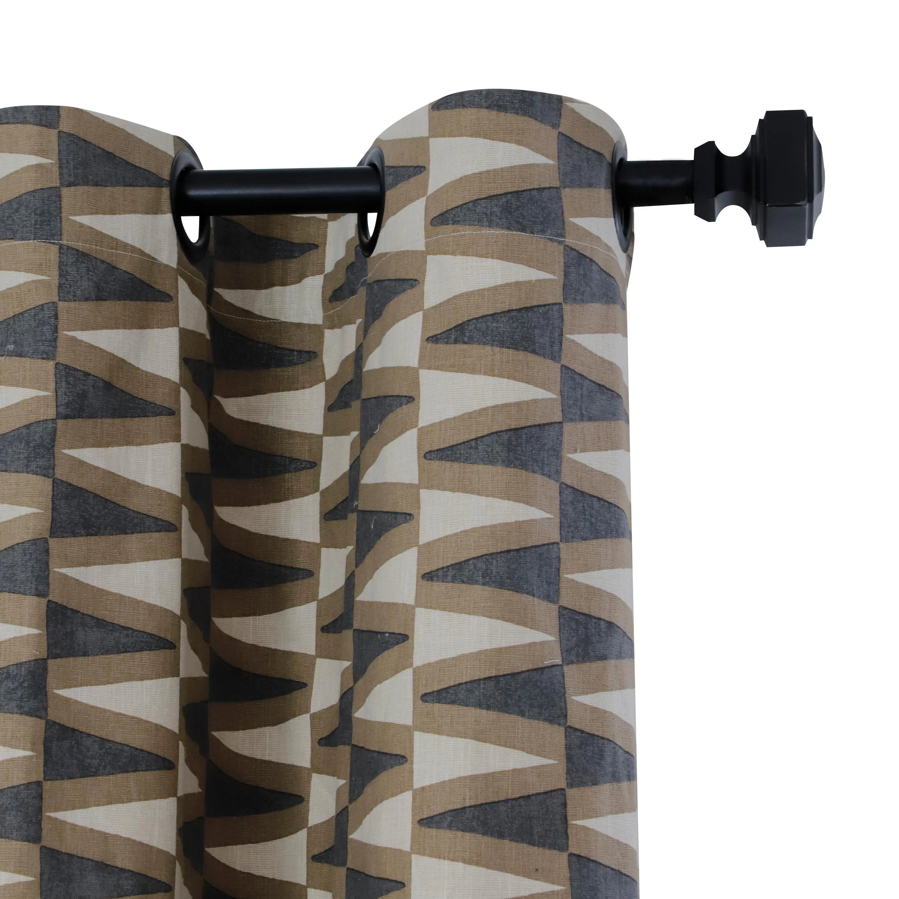 Geometric Linen Curtain Panel with Grommets