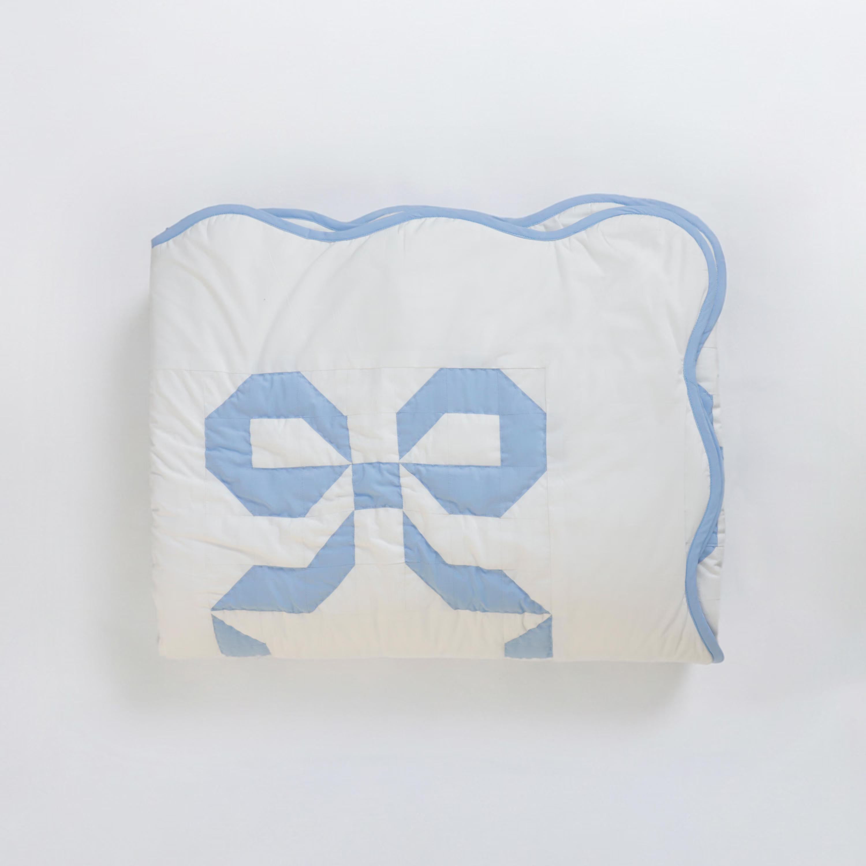 Handmade Blue Bow Patchwork Quilt - Coquette & Cottagecore Cotton Bedding | Dorm Room, Teen & Nursery Décor