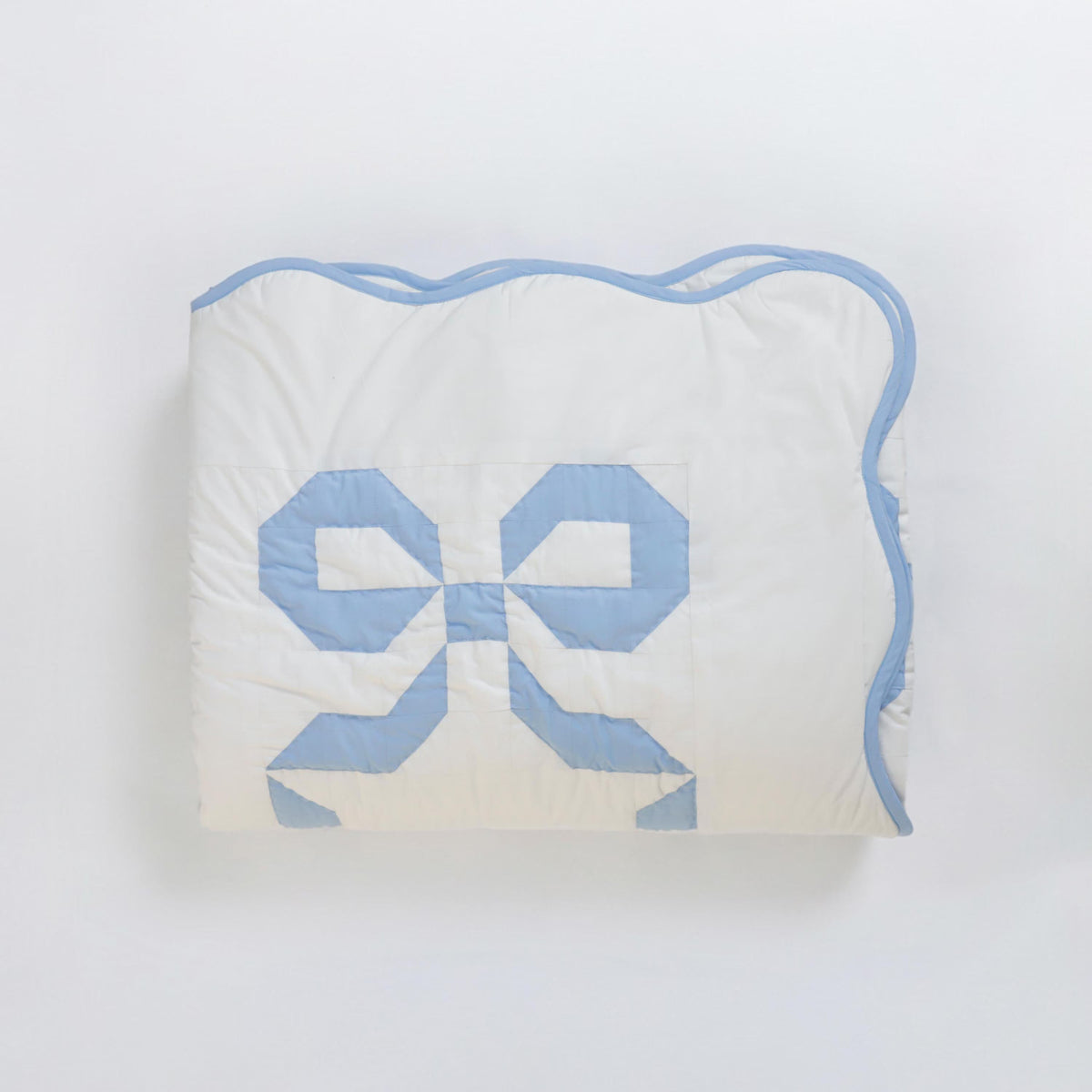 Handmade Blue Bow Patchwork Quilt - Coquette & Cottagecore Cotton Bedding | Dorm Room, Teen & Nursery Décor