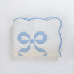 Handmade Blue Bow Patchwork Quilt - Coquette & Cottagecore Cotton Bedding | Dorm Room, Teen & Nursery Décor