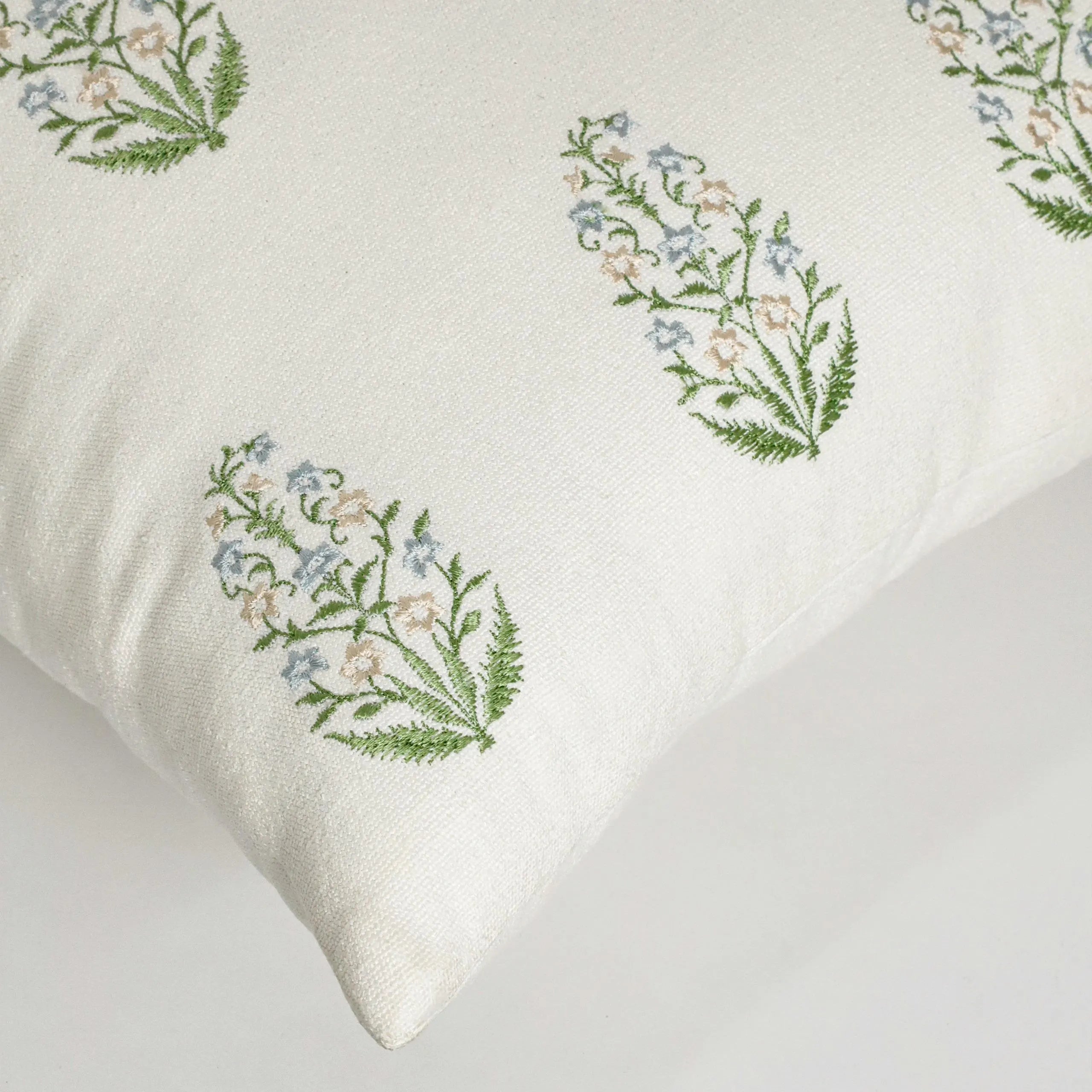 Embroidered Block Print Cotton Pillow Cover | Boho Farmhouse Decor