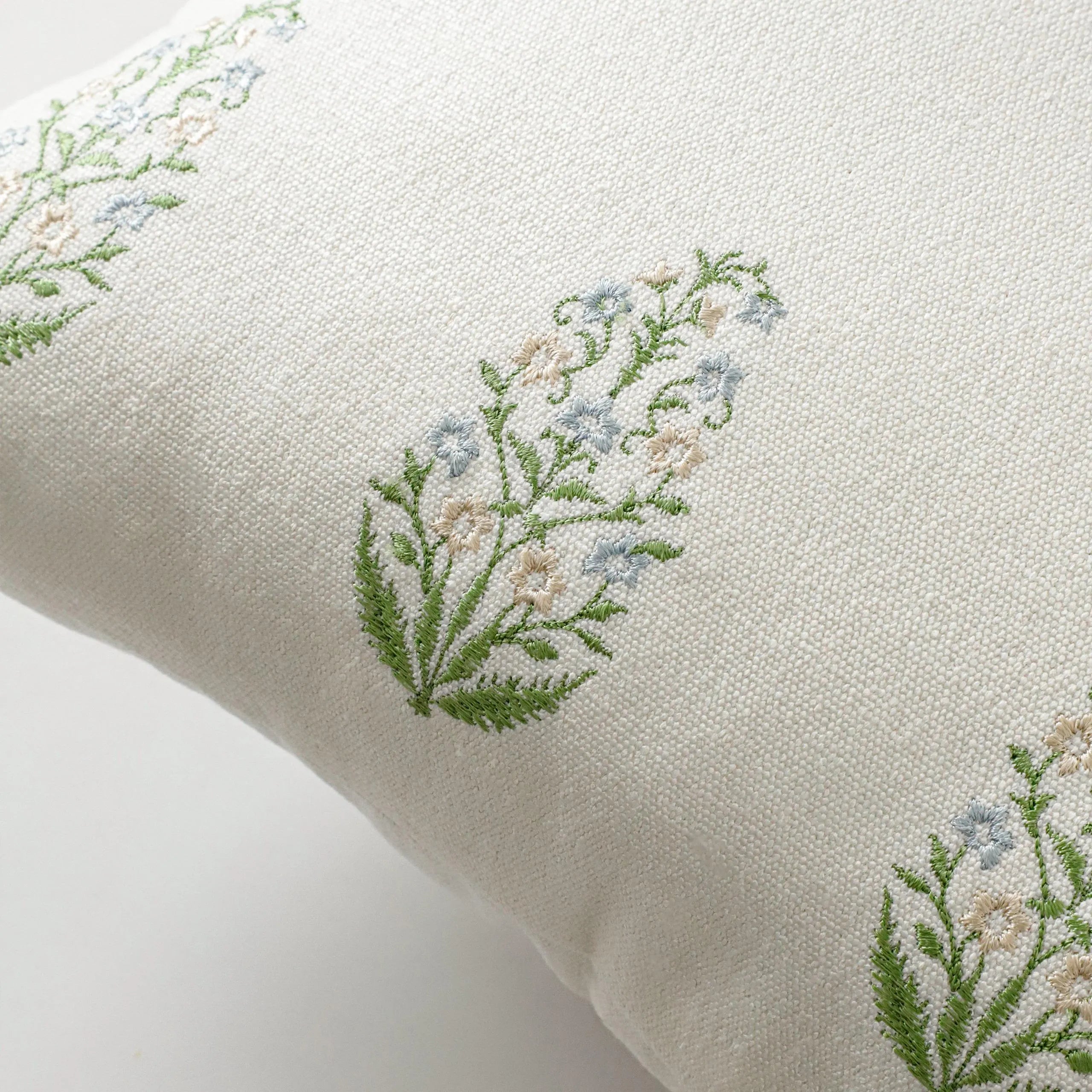 Embroidered Block Print Cotton Pillow Cover | Boho Farmhouse Decor