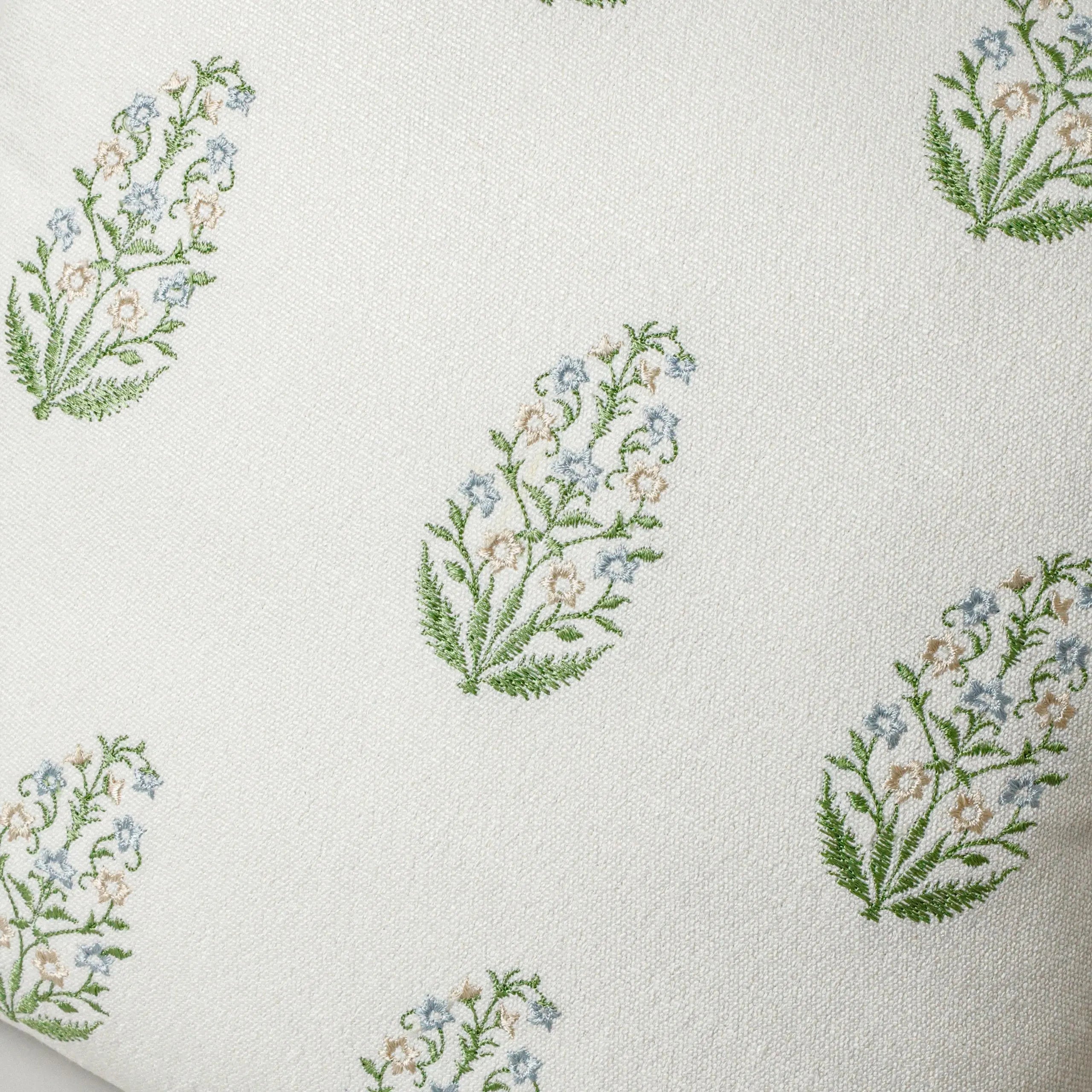 Embroidered Block Print Cotton Pillow Cover | Boho Farmhouse Decor