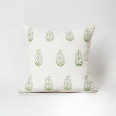 Embroidered Block Print Cotton Pillow Cover | Boho Farmhouse Decor