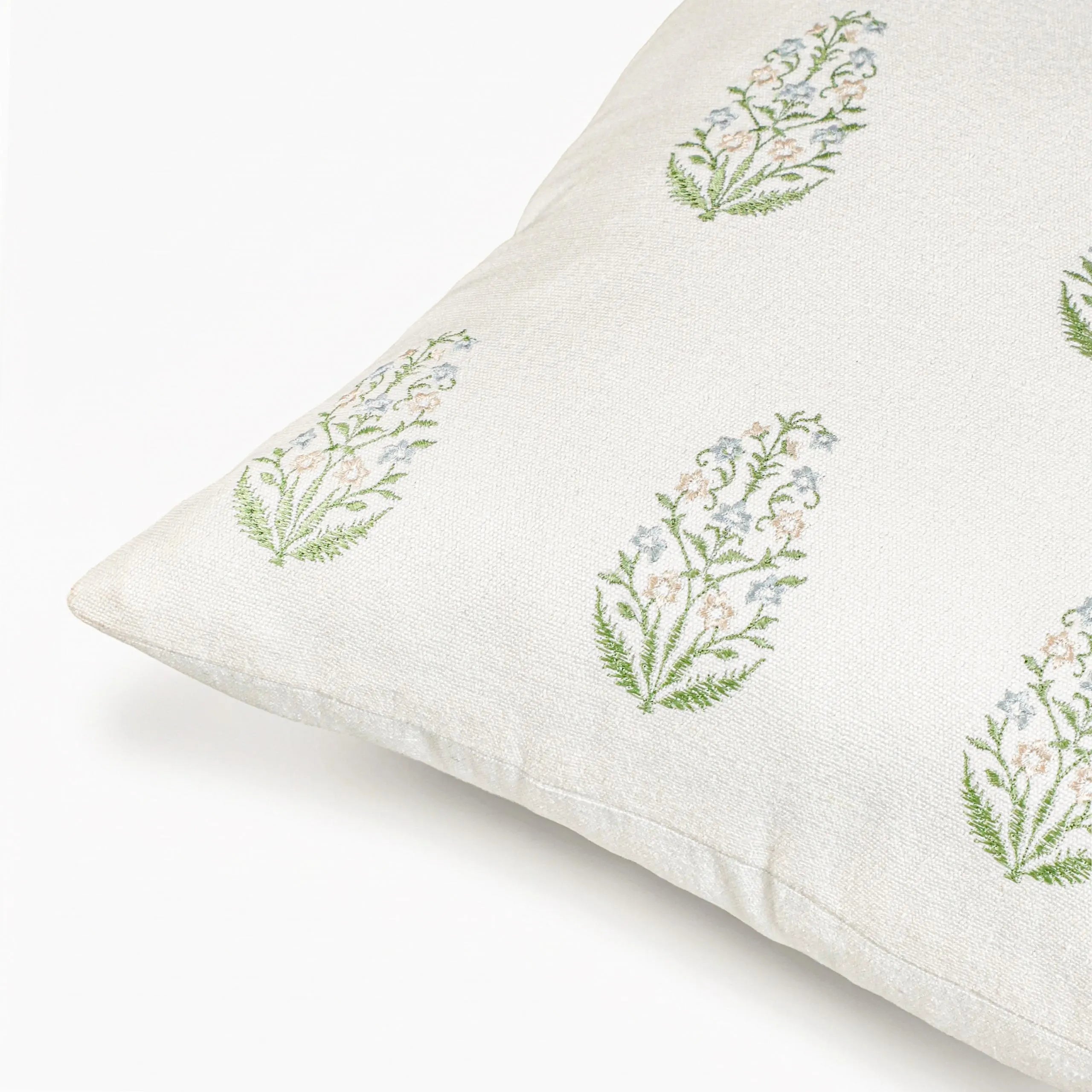 Embroidered Block Print Cotton Pillow Cover | Boho Farmhouse Decor