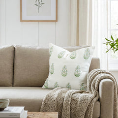 Embroidered Block Print Cotton Pillow Cover | Boho Farmhouse Decor