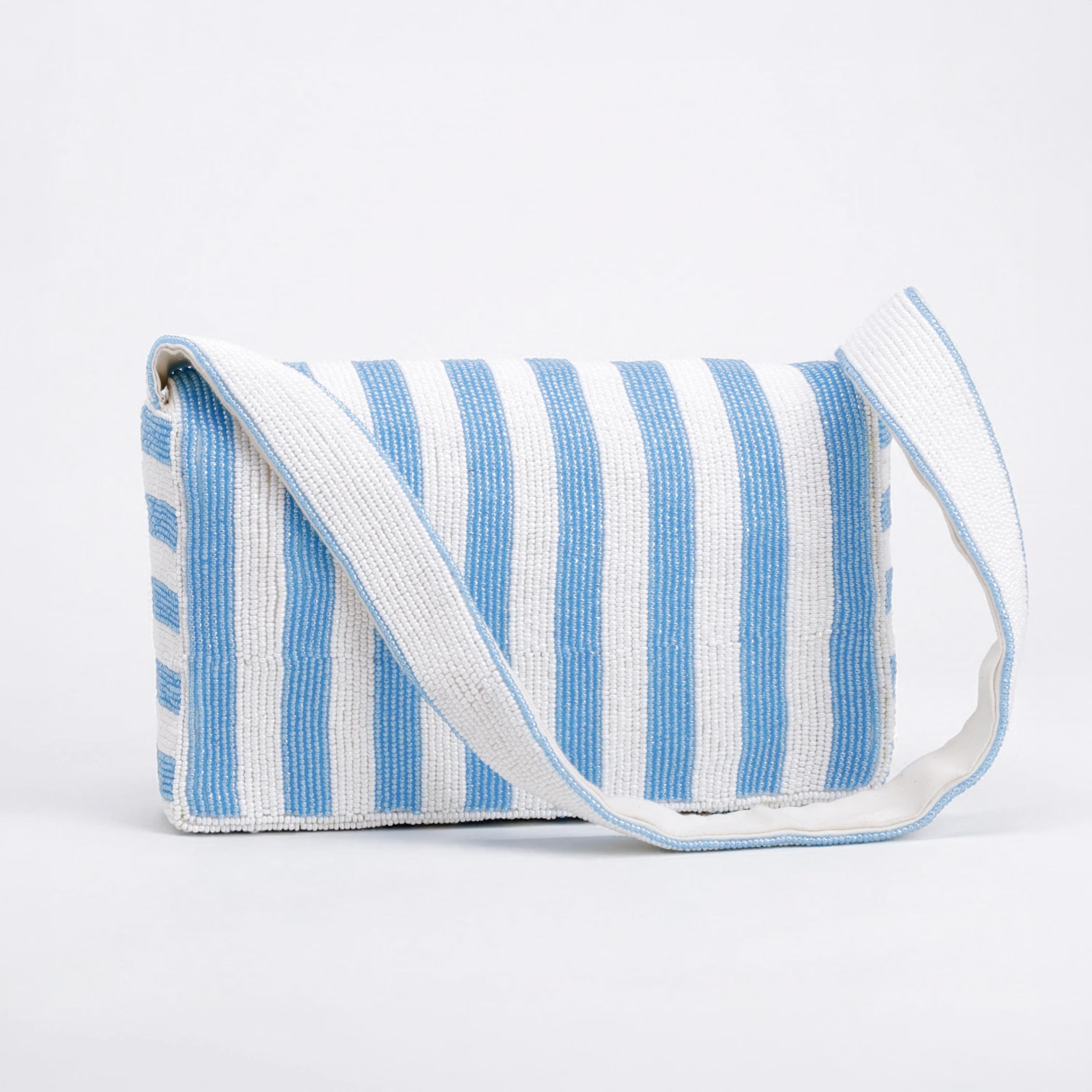 Hand Beaded Cocktail Mini Bag - Blue Stripe Summer Shoulder Purse