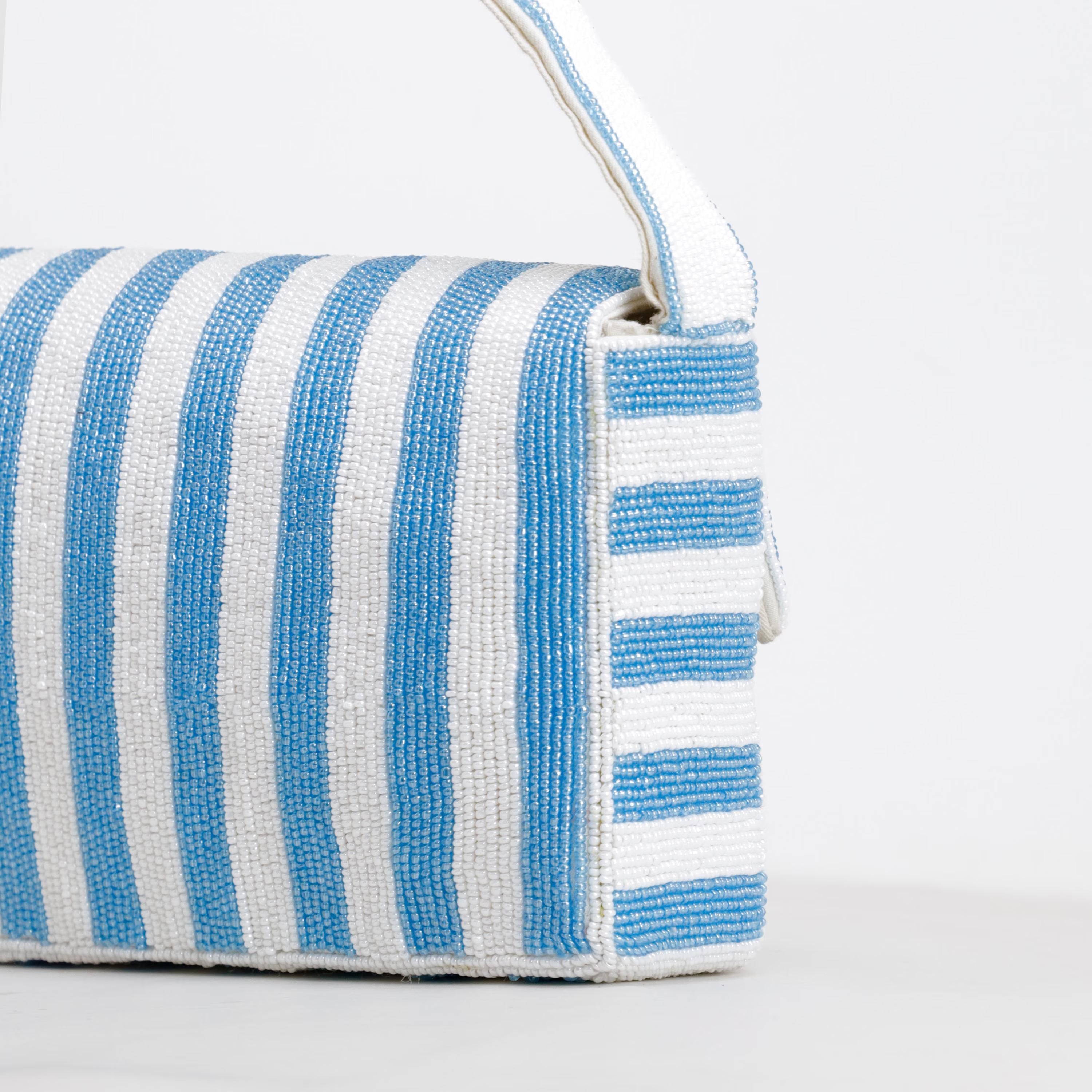 Hand Beaded Cocktail Mini Bag - Blue Stripe Summer Shoulder Purse