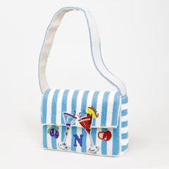 Hand Beaded Cocktail Mini Bag - Blue Stripe Summer Shoulder Purse