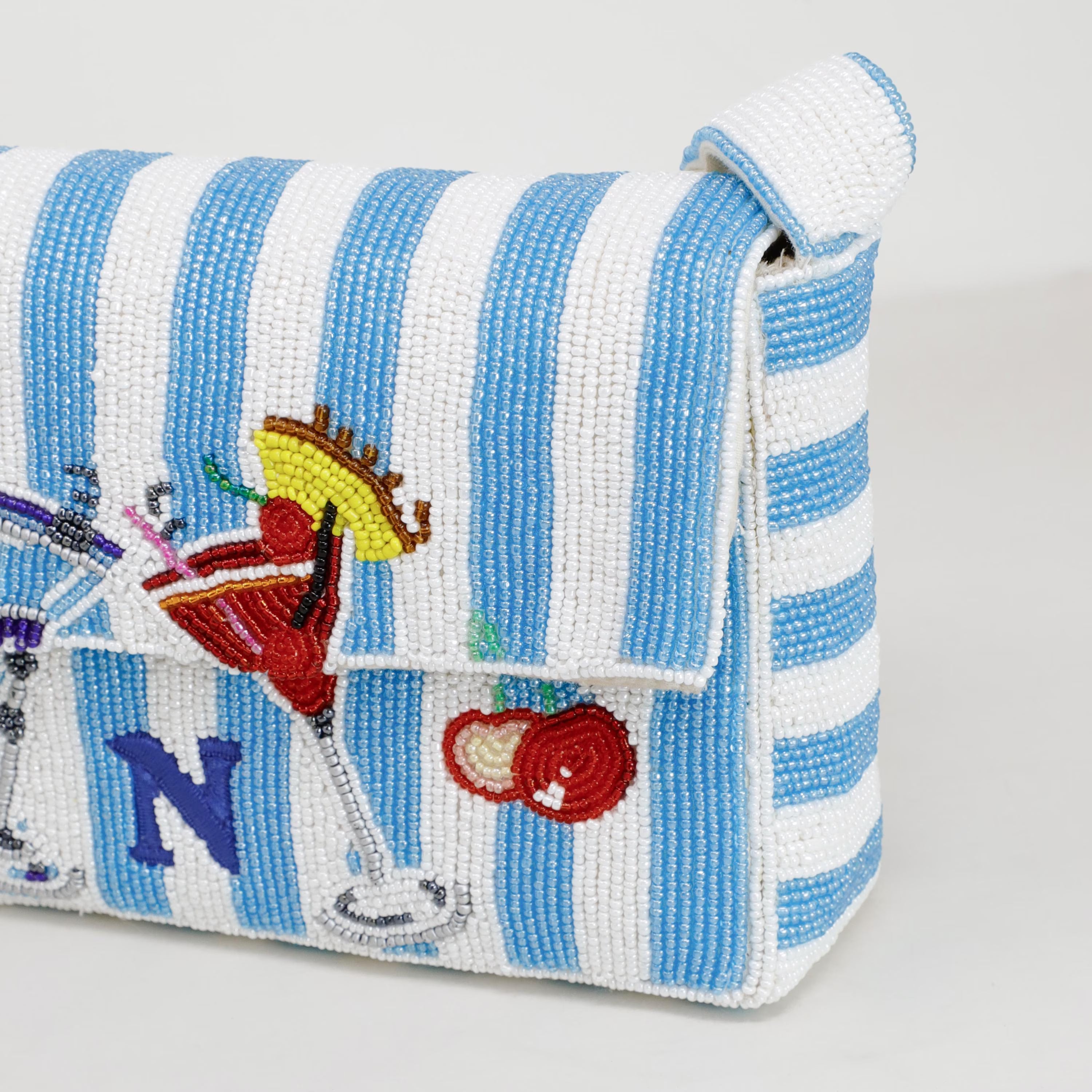 Hand Beaded Cocktail Mini Bag - Blue Stripe Summer Shoulder Purse