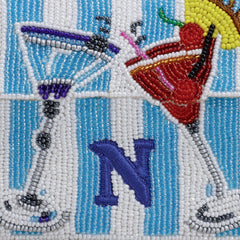 Hand Beaded Cocktail Mini Bag - Blue Stripe Summer Shoulder Purse