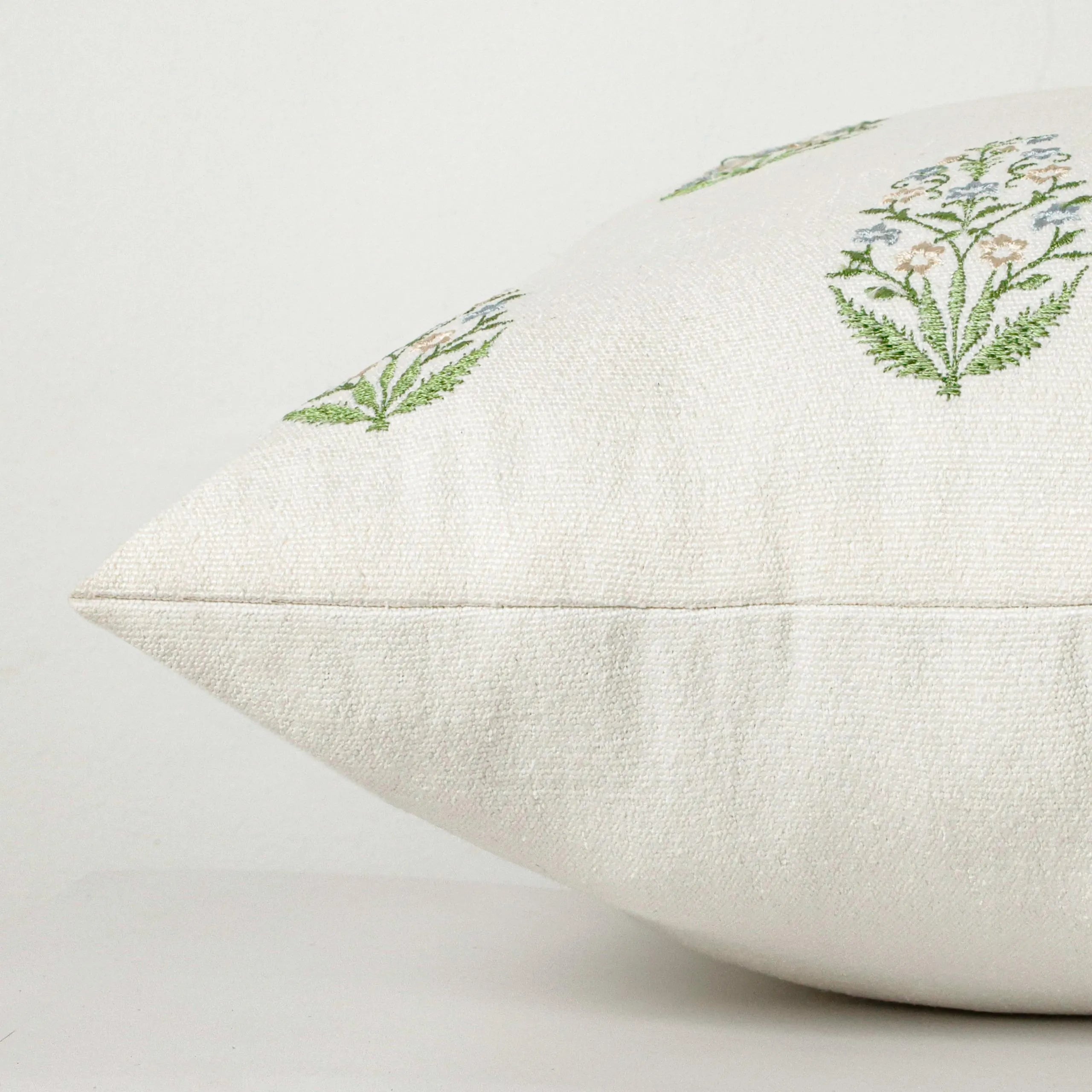 Embroidered Block Print Cotton Pillow Cover | Boho Farmhouse Decor