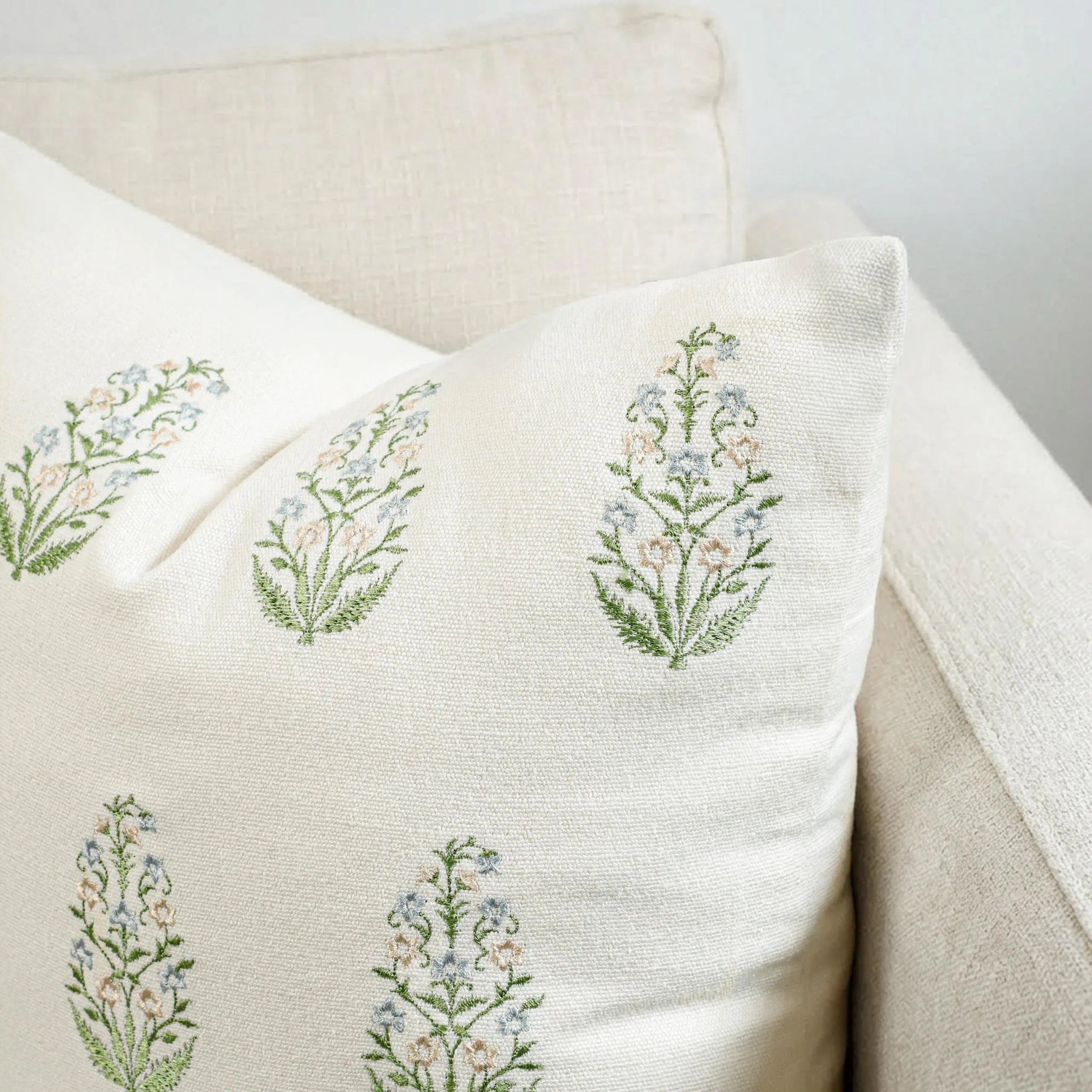 Embroidered Block Print Cotton Pillow Cover | Boho Farmhouse Decor