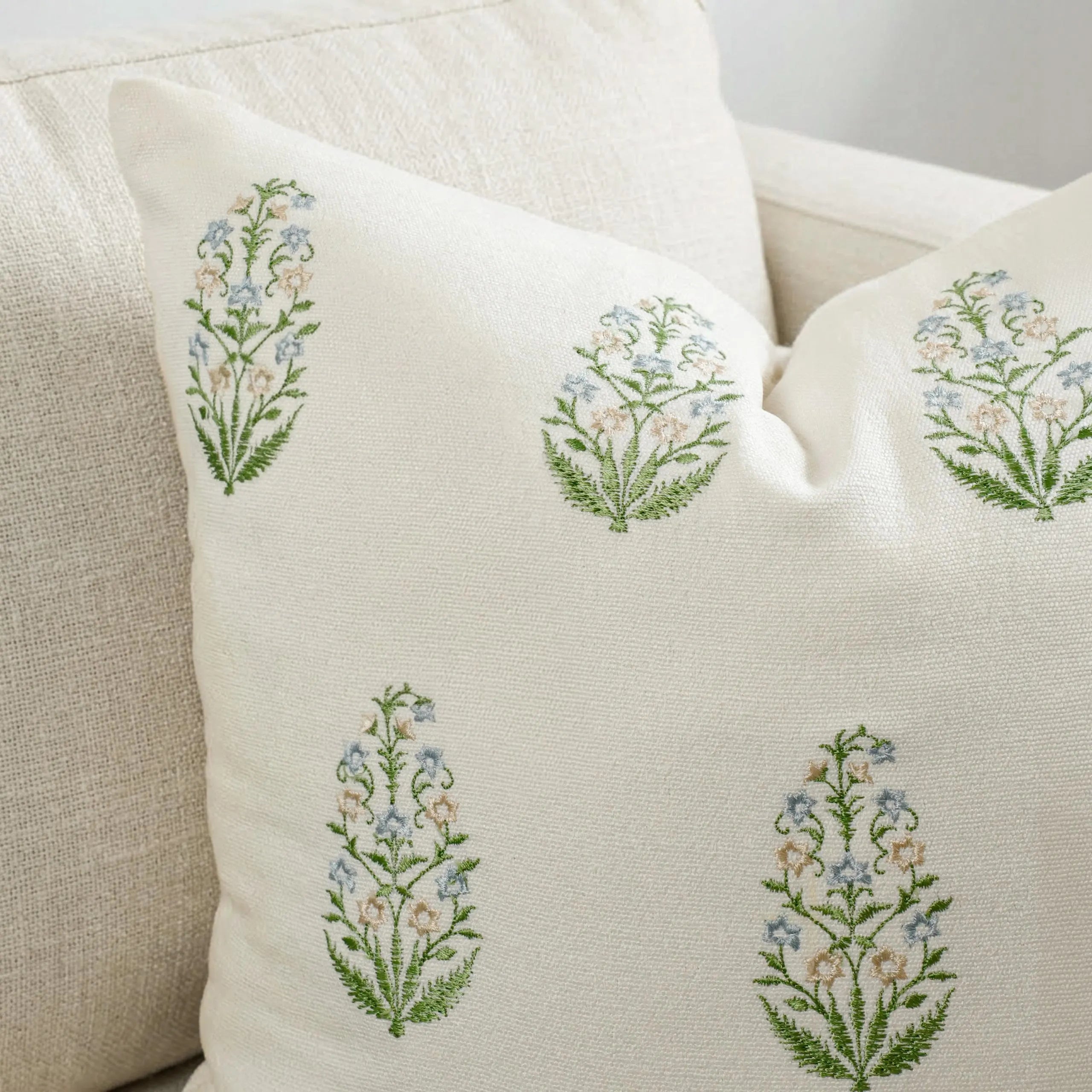 Embroidered Block Print Cotton Pillow Cover | Boho Farmhouse Decor