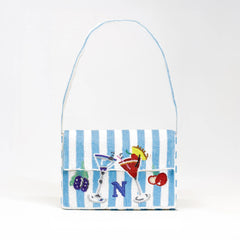 Hand Beaded Cocktail Mini Bag - Blue Stripe Summer Shoulder Purse