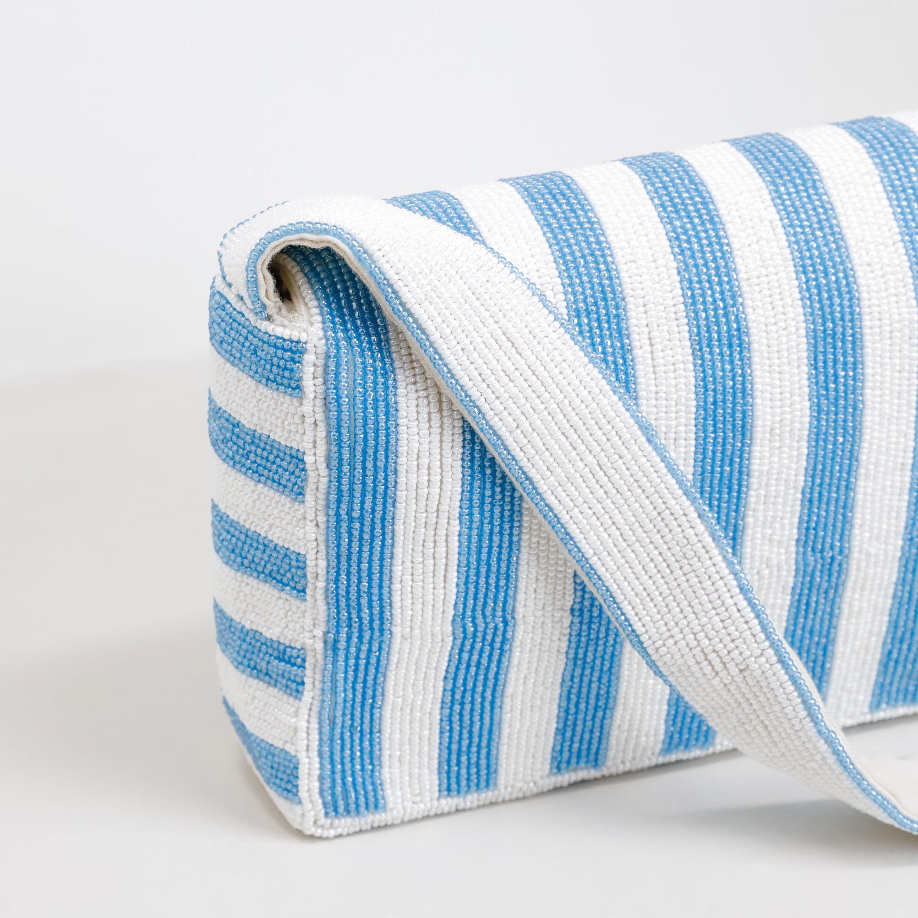 Hand Beaded Cocktail Mini Bag - Blue Stripe Summer Shoulder Purse