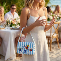Hand Beaded Cocktail Mini Bag - Blue Stripe Summer Shoulder Purse