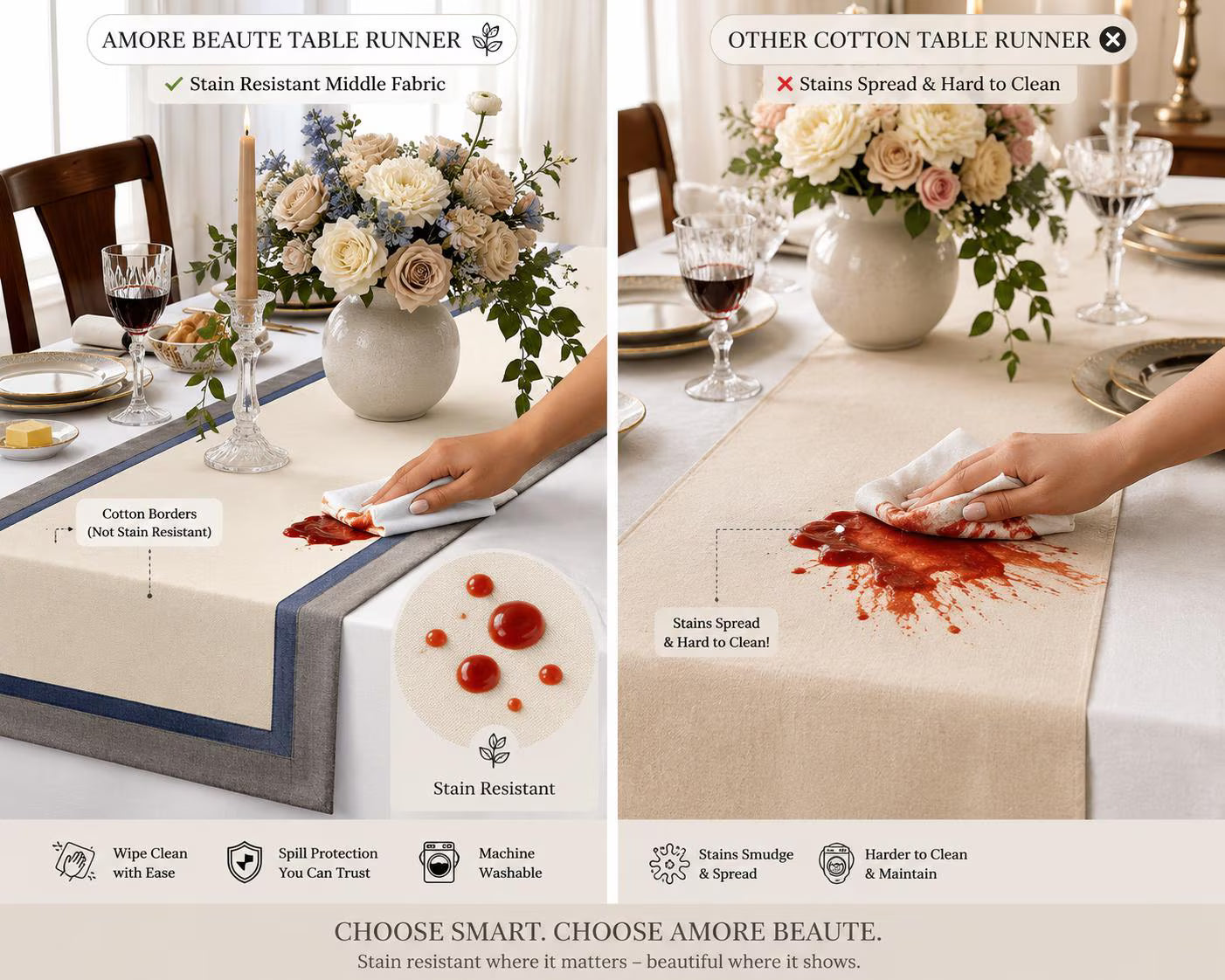 Ivory Table Runner With Custom Border | Elegant Table Decor