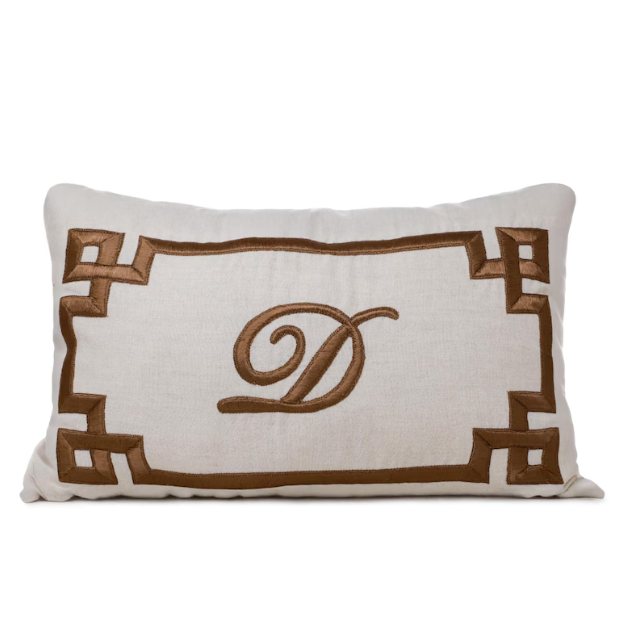 Hand Embroidered Greek Key Monogram Pillow Cover