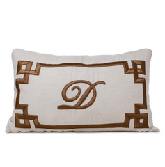 Hand Embroidered Greek Key Monogram Pillow Cover