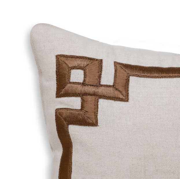 Hand Embroidered Greek Key Monogram Pillow Cover