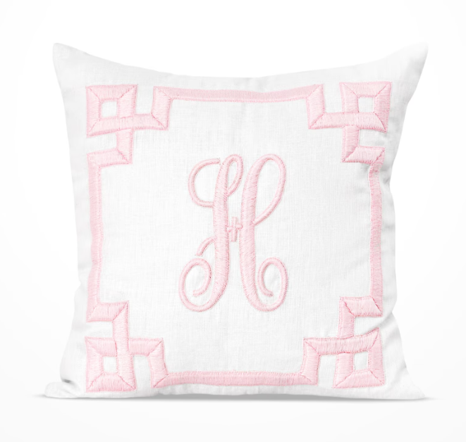 Hand Embroidered Greek Key Monogram Pillow Cover