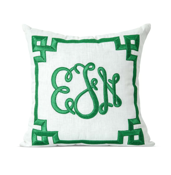 Hand Embroidered Greek Key Monogram Pillow Cover