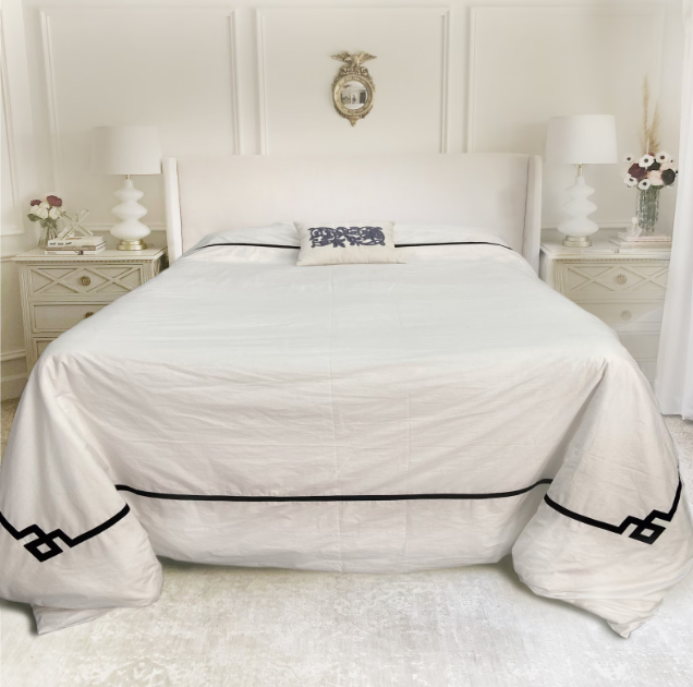 400TC Cotton Duvet Cover Set - Greek Key White Bedding