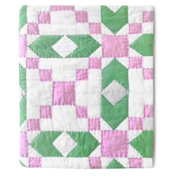 Handmade Green, Pink - White Geometric Cotton Quilt - Custom Size for Kids