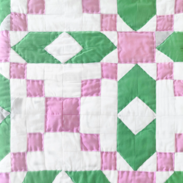 Handmade Green, Pink - White Geometric Cotton Quilt - Custom Size for Kids