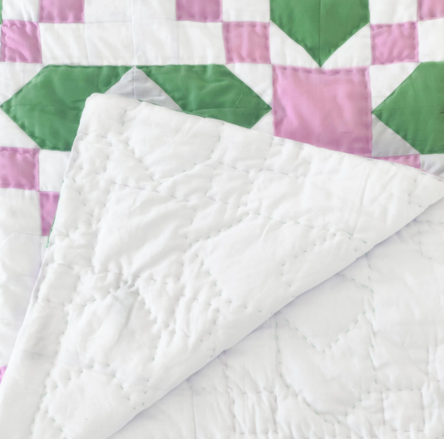 Handmade Green, Pink - White Geometric Cotton Quilt - Custom Size for Kids