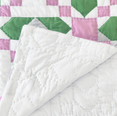 Handmade Green, Pink - White Geometric Cotton Quilt - Custom Size for Kids