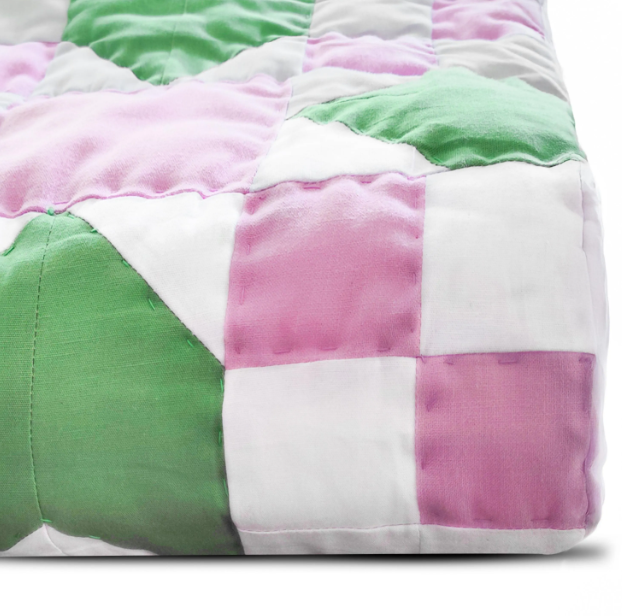 Handmade Green, Pink - White Geometric Cotton Quilt - Custom Size for Kids