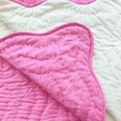 Handmade Pink Wave Stitch Quilt: Scalloped Reversible Cotton Blanket