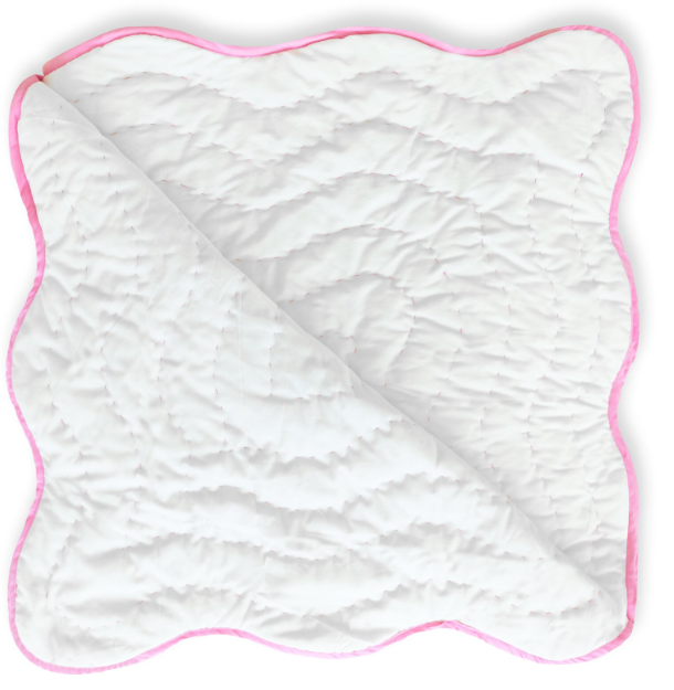 Handmade Pink Wave Stitch Quilt: Scalloped Reversible Cotton Blanket