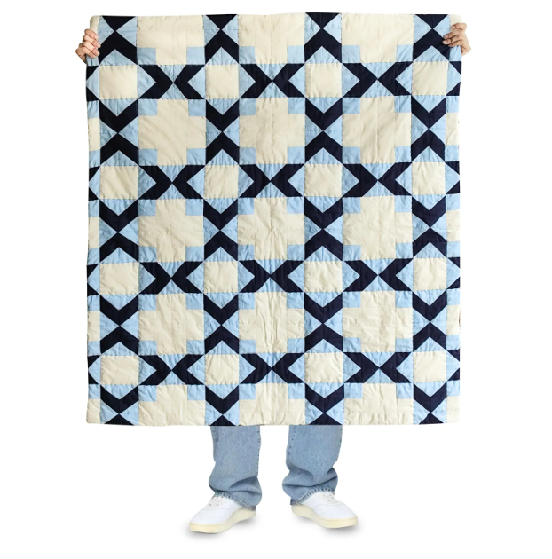 Handmade Kaleidoscope Patchwork Quilt - Navy And Ivory Cotton