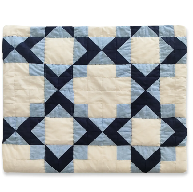 Handmade Kaleidoscope Patchwork Quilt - Navy And Ivory Cotton