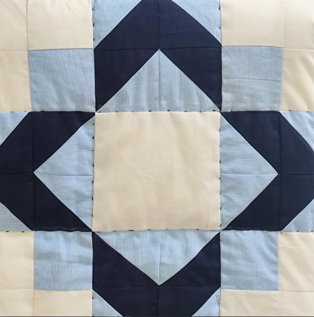 Handmade Kaleidoscope Patchwork Quilt - Navy And Ivory Cotton