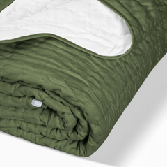 Handmade Olive Scallop Linen Quilt, Custom Bed Spread