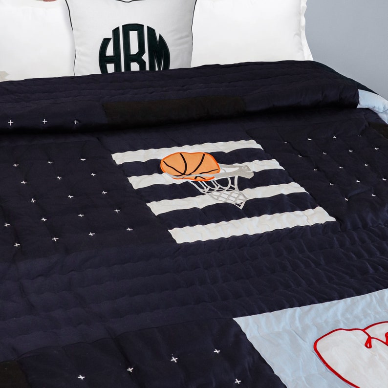 Handmade Sports Patchwork Quilt & Shams Set - 100% Cotton Boys Bedding for Toddler, Twin & Full Beds | Sports Fan Bedroom Décor