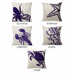 Decorative Linen Throw Pillow Cover With Coral Embroidered On It