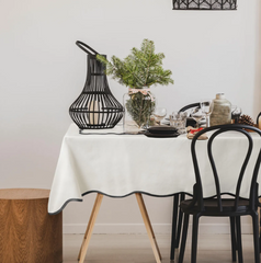 Custom Scallop Edge  Linen Tablecloth with Ripple Trim