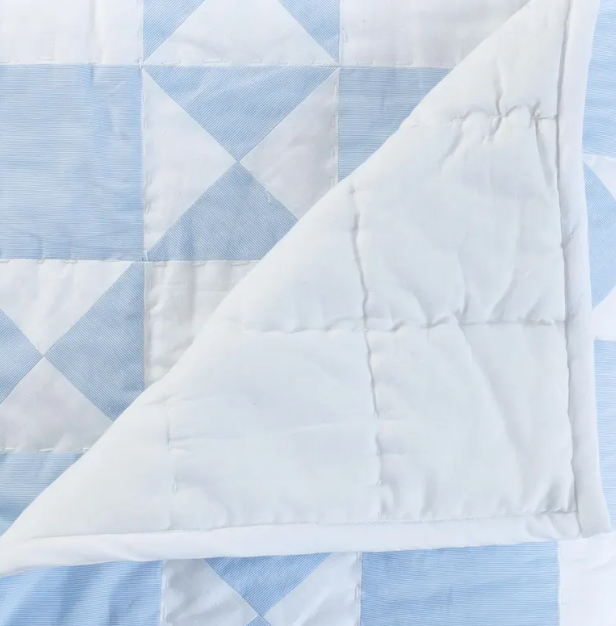 Handmade Blue White Cotton Quilt Bedspread Geometric Patchwork Bedding